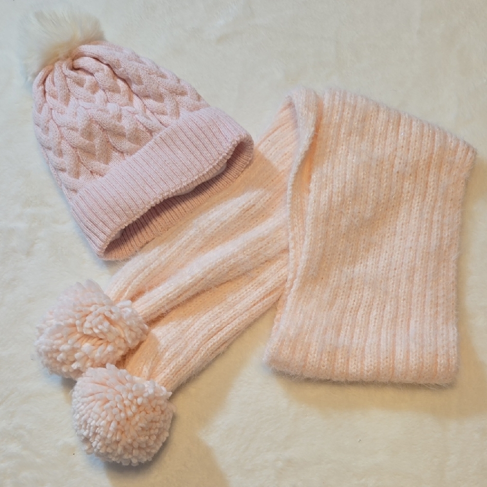 Cozy Pink Soft Knit Hat and Scarf Set